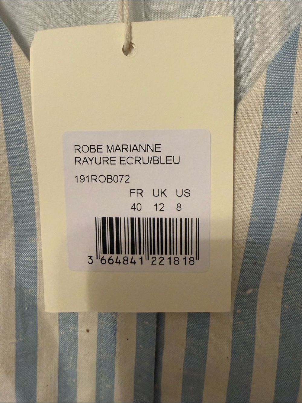 Sézane Marianne Robe Striped Button Midi Dress Size FR 40 US 8 Blue White NWT - Picture 13 of 13
